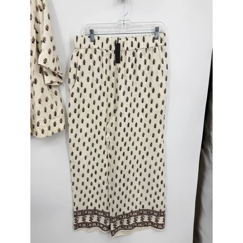 Banana Republic‎ Paisley Linen blend Set XL/L Petite Cream Black Kimono Pants